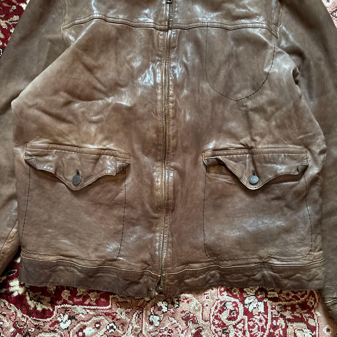 タ*！様 希少 90s OLD GAP レザージャケット 紺タグ 茶色 レザーブ