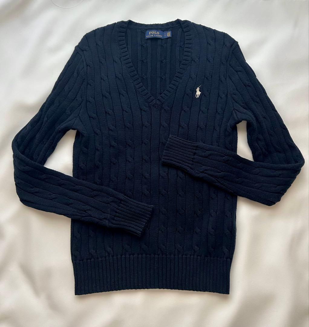【極美品】ポロラルフローレン コットン　ケーブルニット　ポニー刺繍　ネイビー POLO RALPH LAUREN（ポロ・ラルフローレン） ポロ ラルフローレン 半袖