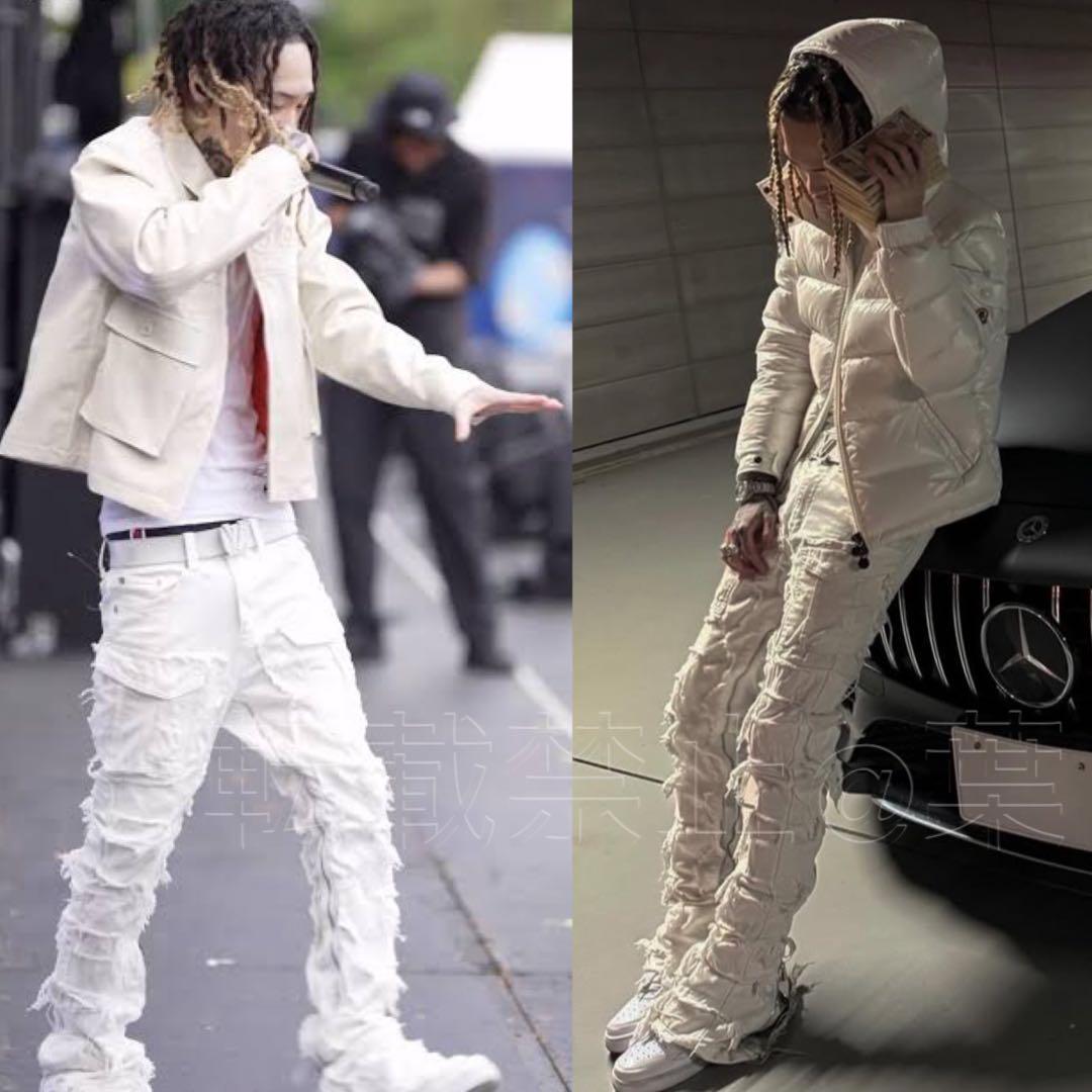 新品 VALABASASバラバサス ハードクラッシュ フレアホワイトデニム 30