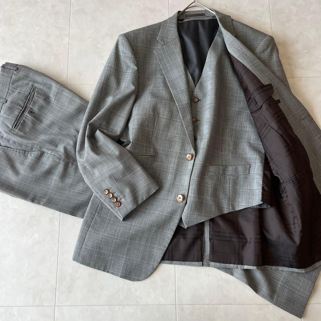 仕立良✨MAISON Re:TAILOR グレンチェック3Pスーツ グレーL スーツ／スリーピース／3つボタン／グレンチェック／TR24 | SUIT