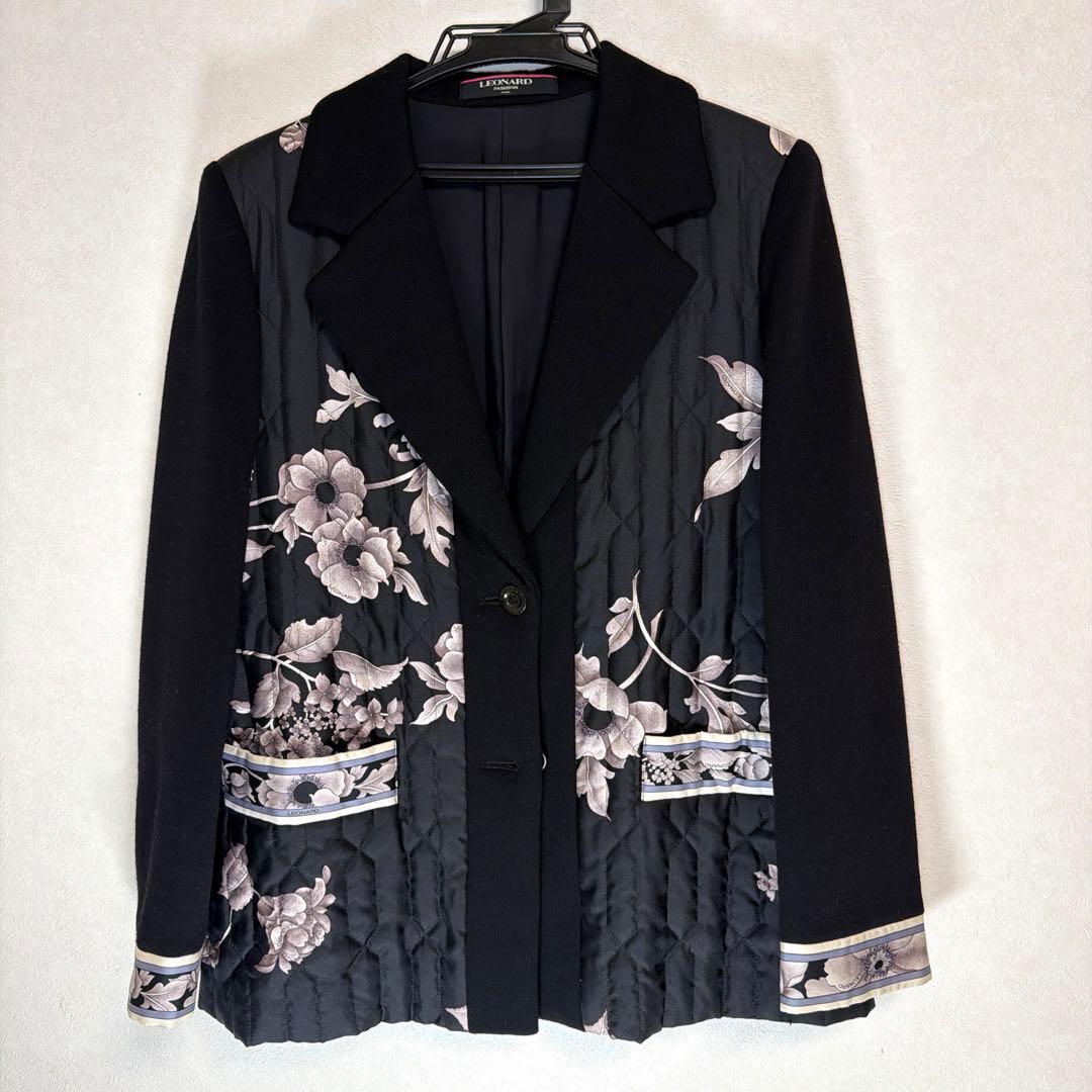 Leonard レオナール 綿入り シルクウール ジャケット Lサイズ LEONARD（レオナール） #anc ジャケット 38 黒 シンプル 日本製