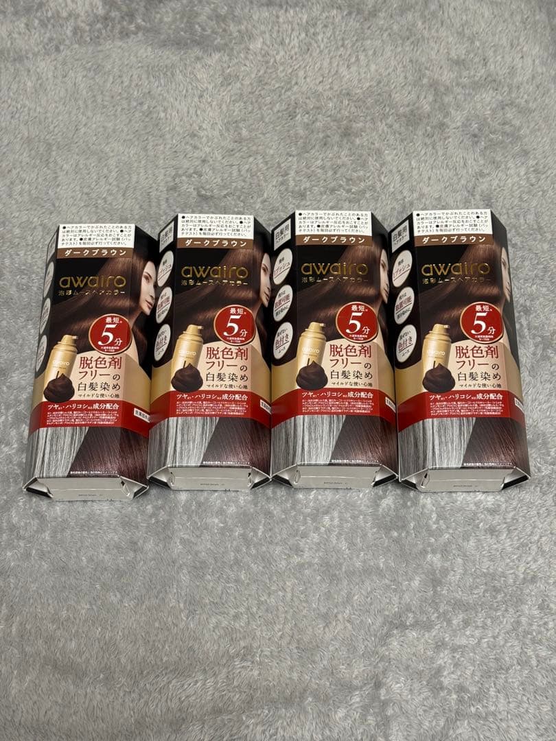 awairo アワイロ 泡ムースヘアカラー ダークブラウン 4箱セット① ヘアケアメーカーシェア国内2位*のI-neから最短5分**で艶めく髪色に