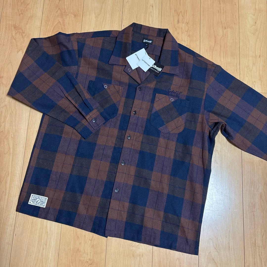 Schott XL 長袖シャツ ブラウン・ネイビーチェック Schott N.Y.C（ショット） 「schott」 長袖シャツ M ブラウン メンズ