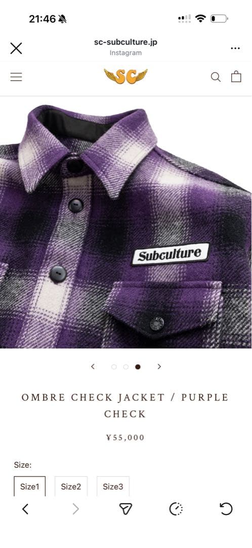 SUBCULTURE OMBRA CHECKJACKET PURPLE 1サイズ - メルカリ SC