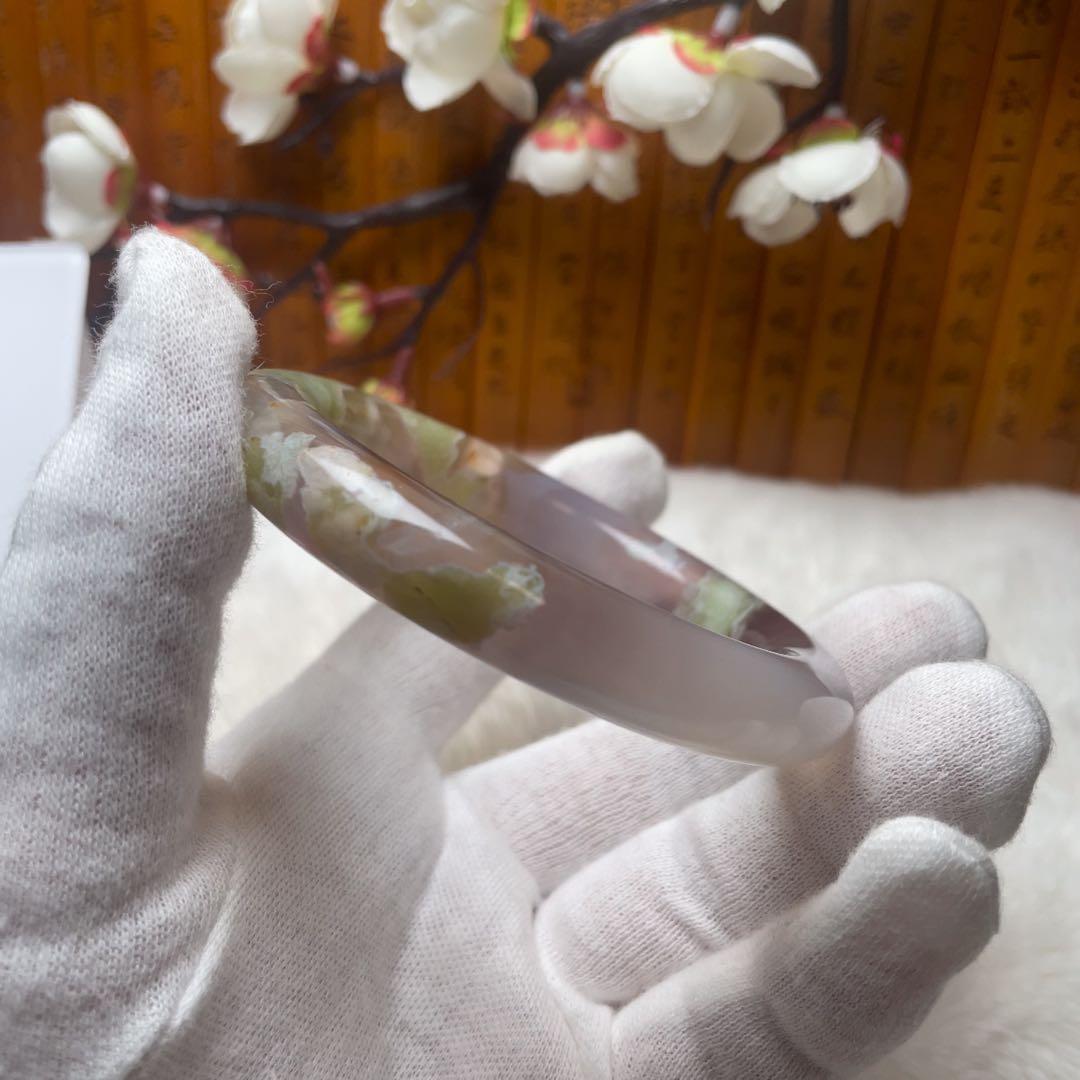 （57.8mm）天然石【美品-✨樹枝瑪瑙、桜瑪瑙】和田玉/軟玉/翡翠　バングル