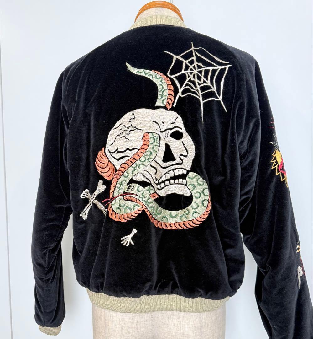 東洋エンタープライズ　蛇髑髏刺繍ベルベットリバーシブルスカジャン　サイズM 別珍 東洋エンタープライズ ウェアハウス リバーシブル スカジャン 蛇