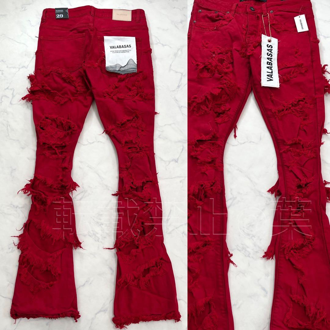 新品 VALABASASバラバサス ハードクラッシュ フレアレッドデニム 29