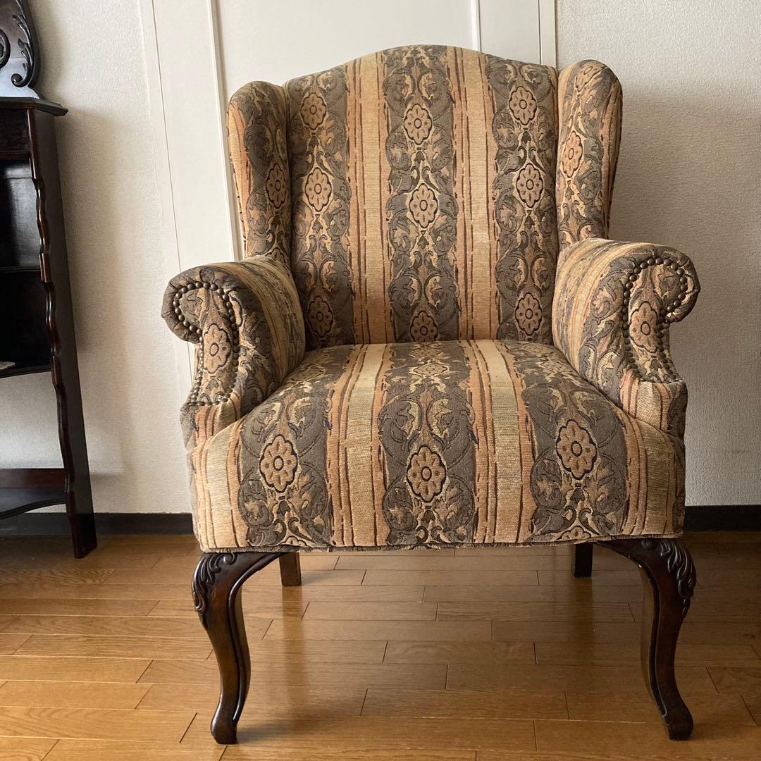 マリン レトロなウィングバッグチェア シングルチェア 椅子 アンティーク ウィングバック 猫脚 姫系 レトロ
