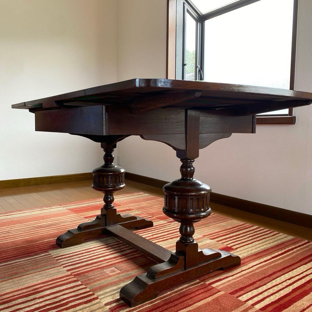 英国アンティーク　伸長式　ドローリーフテーブル　イギリス製　ダイニングテーブル 英国のアンティークのおしゃれなドローリーフテーブル、伸長式の