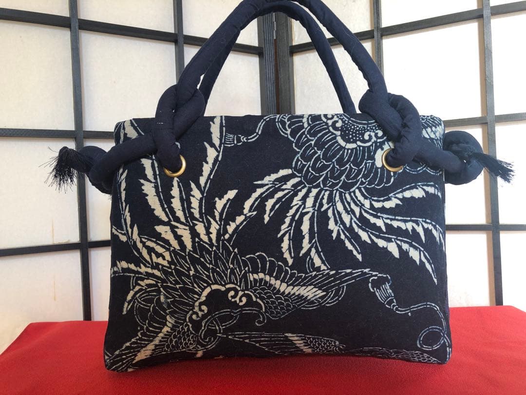 一閑張り 一閑張りバック 藍染 麒麟麦酒 型染古布隠れ蓑