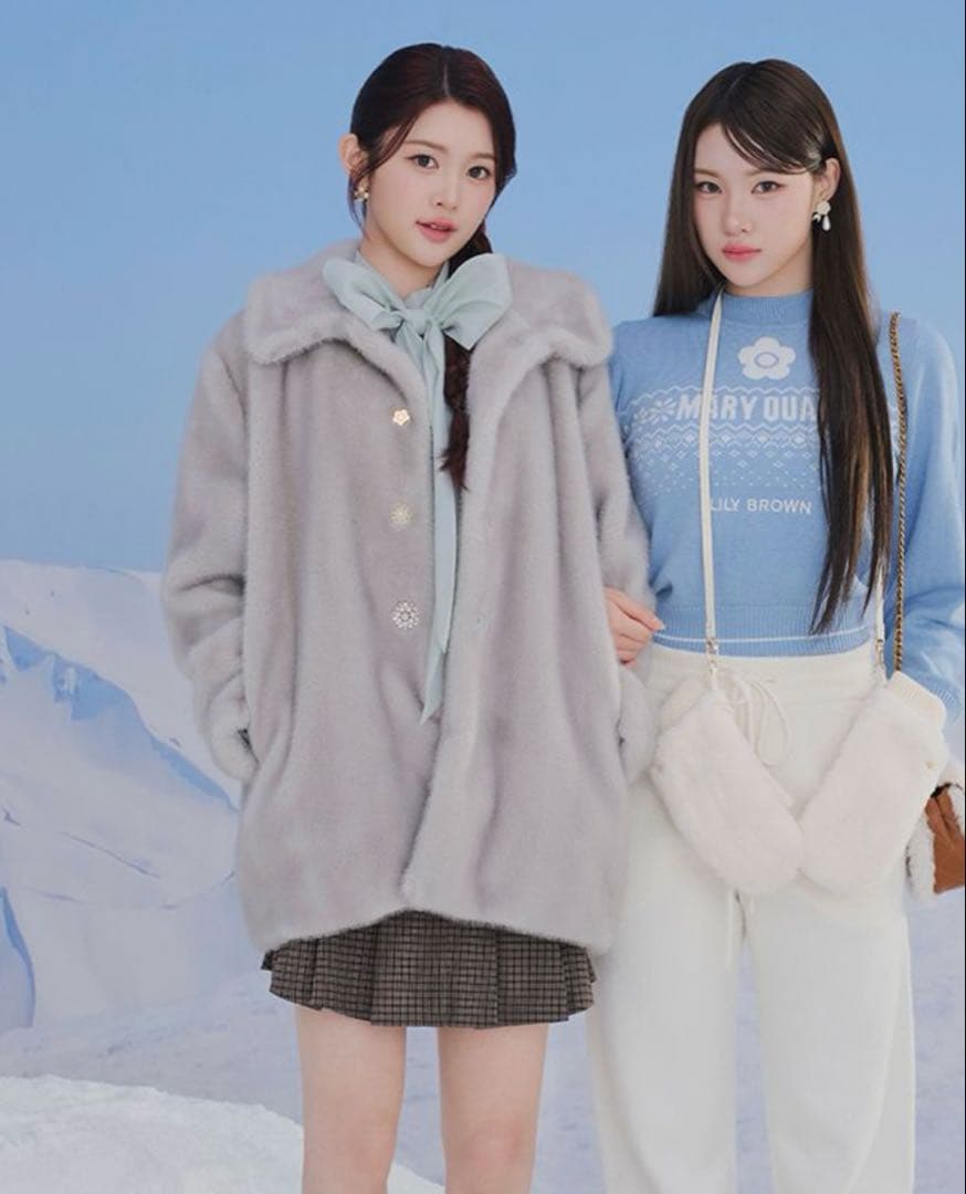 LILY BROWN×MARY QUANT デイジービジュー釦ファーコート LILY BROWN×MARY QUANT】デイジービジュー釦ファーコート(ノーカラー