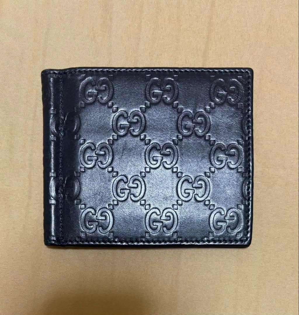 GUCCI 二つ折り　財布　マネークリップ ブラック　レザー グッチ GUCCI 財布 マネークリップ 札ばさみ 二つ折り財布 メンズ