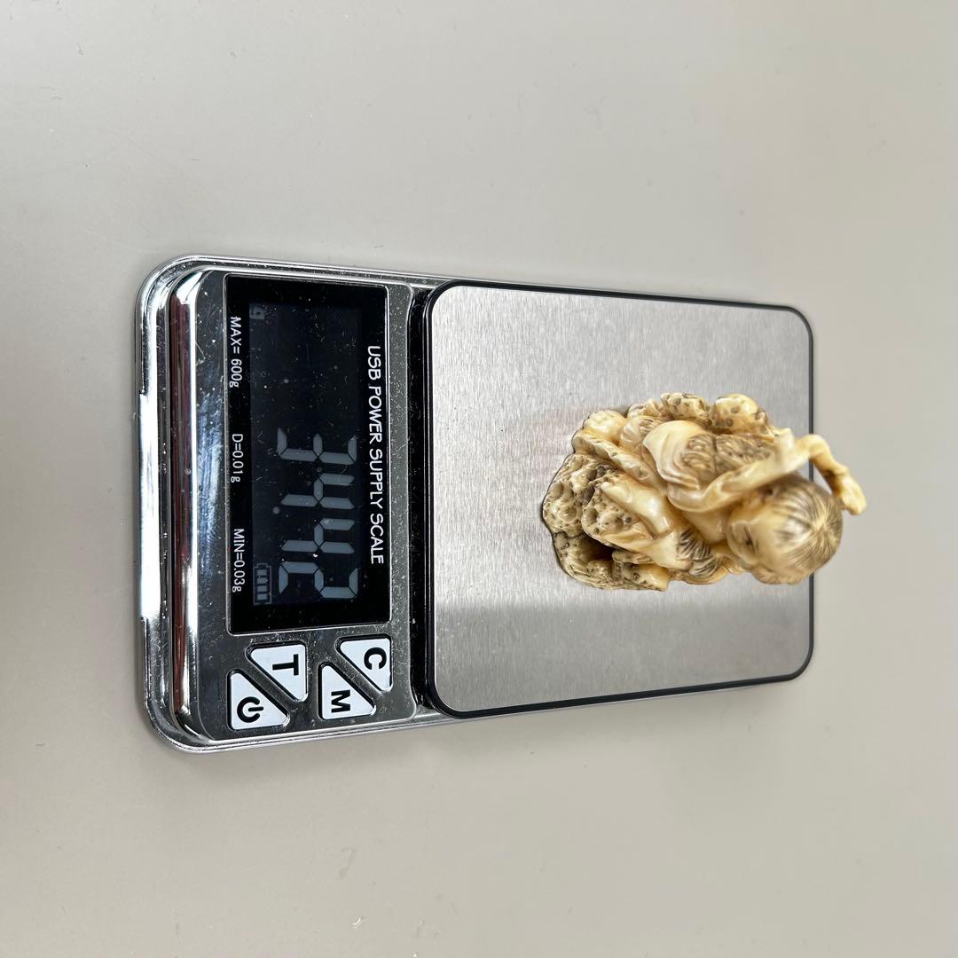 老人と子供の彫刻極上根付天然素材アンティーク骨董飾り物古美術置物細密