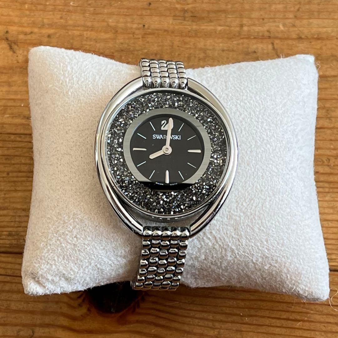 スワロフスキー Swarovski クォーツ腕時計 シルバー/ブラック 腕時計 ビックフェイス スワロフスキー ジルコニア クロノグラフ