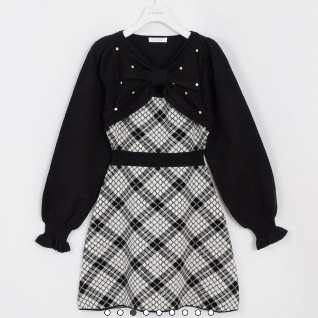 Evelyn 長袖チェックリボンニット evelyn♡Wintercollection #長袖チェックリボンニットOP ¥8,900(taxin