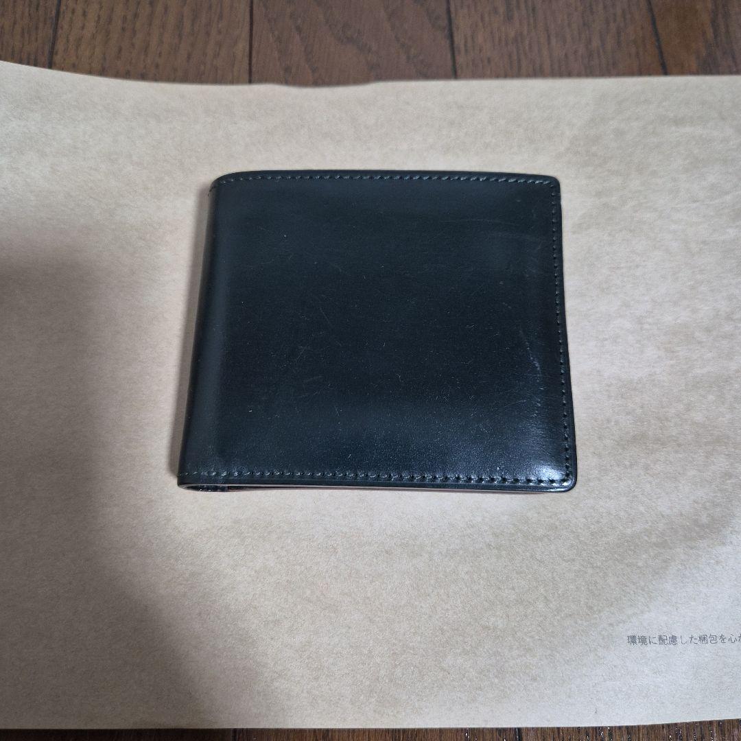 GANZO 黒 レザー 二つ折り財布 CORDOVAN R.C.(コードバンアールシー) 小銭入れ付き二つ折り財布