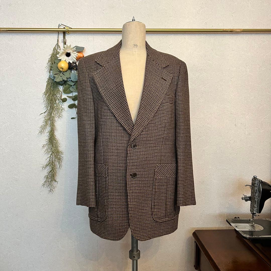ブラウン系 チェック柄 テーラードジャケット - メルカリ