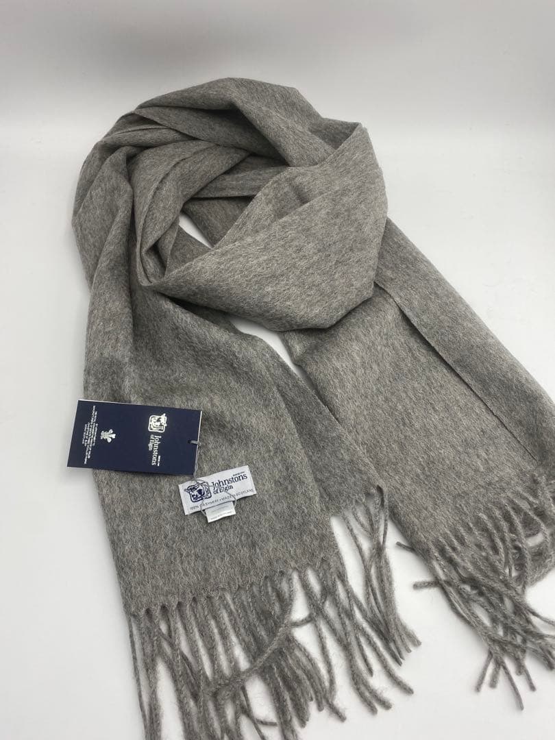 ジョンストンズ JOHNSTONS マフラー 中判ストール　スカーフ　グレー アウトレット】JOHNSTONS OF ELGIN ジョンストンズ カシミヤ中判