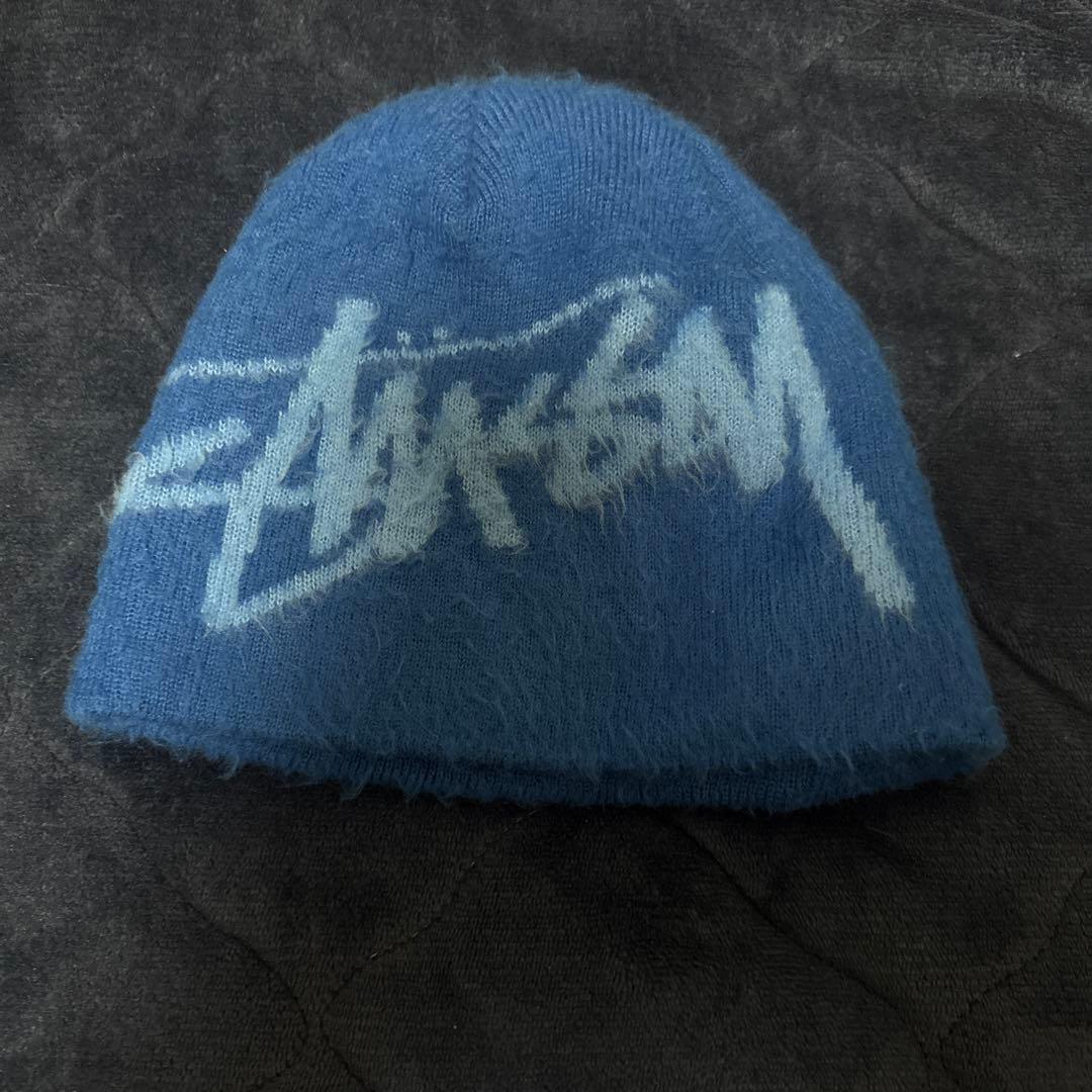 STUSSY 青色 ニット帽 グラフィックプリント Qoo10] ステューシー ステューシー STUSSY ニット帽 S