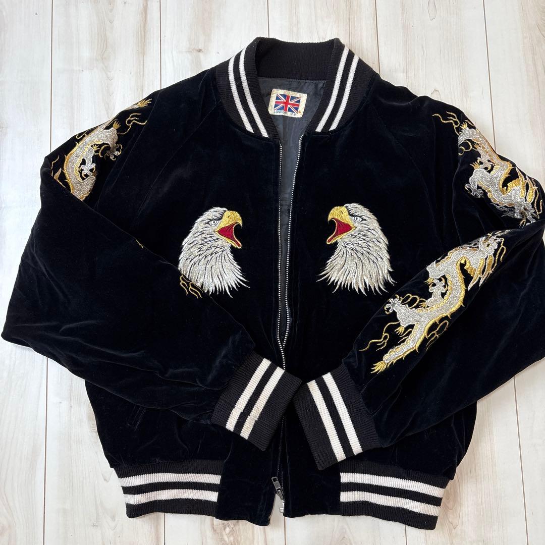 LONDON F.B. スカジャン 鷹　龍　ベロア 別珍 黒 LONDON F.B. スカジャン 鷹 龍 ベロア 別珍 黒 ビンテージ - メルカリ