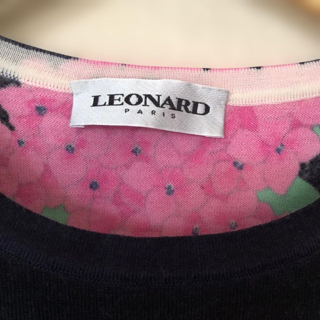 LEONARD PARIS 花柄 五分袖ニット　ウール100%イタリア製　L 花柄ジャカードニットプルオーバー - ベルーナ【公式】