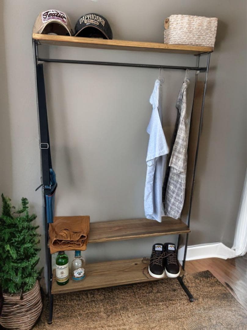 ハンガーラック　アンティーク風　ハンドメイド　2段棚　アイアン家具 数量限定 CR3-G ハンガーラック 3段棚 収納 キャスター アイアン家具