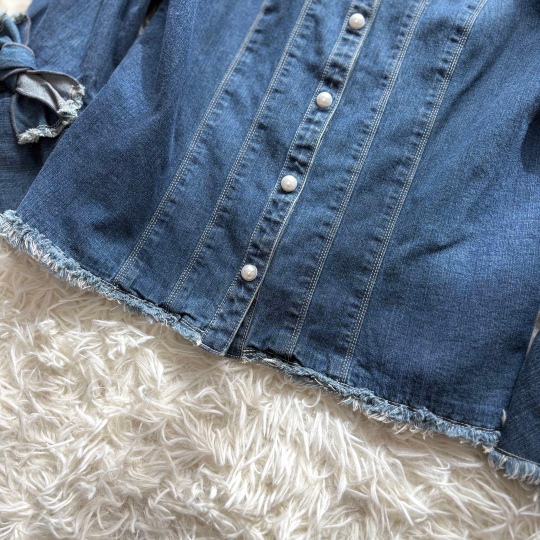 美品】42 袖リボン パールボタン エムズグレイシー デニムジャケット 20年