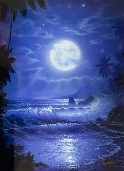 【真作】ダイヤ４個付クリスチャン・ラッセン Lassen「ミッドナイトブルーⅡ」 真作】ダイヤ4個付クリスチャン・ラッセン Lassen「ミッドナイト