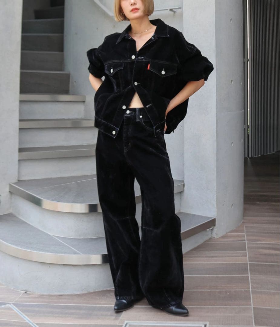 Ungrid フロッキー起毛デニムジャケット&カーブデニム Ungrid（アングリッド） デニムジャケット gジャン フロッキー起毛