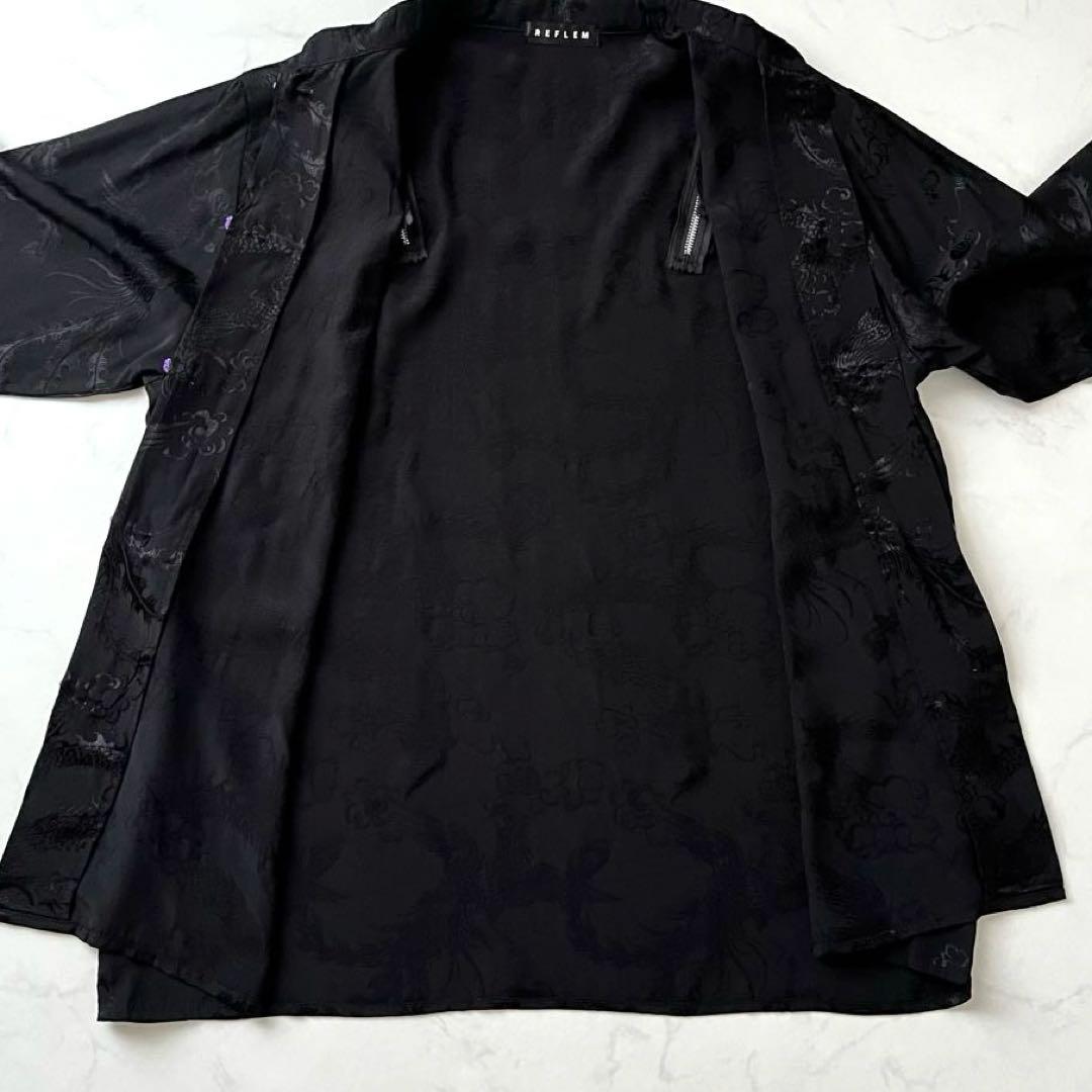 レフレム ドラゴンチャイナシャツ 黒×紫 ショルダーZIP 長袖