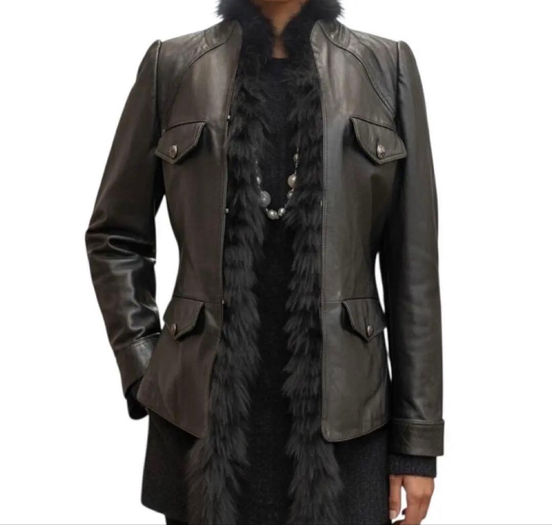 美品 インゲボルグ 本革 ラムレザー ミンクファー ジャケット ブラック 9号 ミンクファージャケット レディース 秋冬 アウター フォックスファー襟
