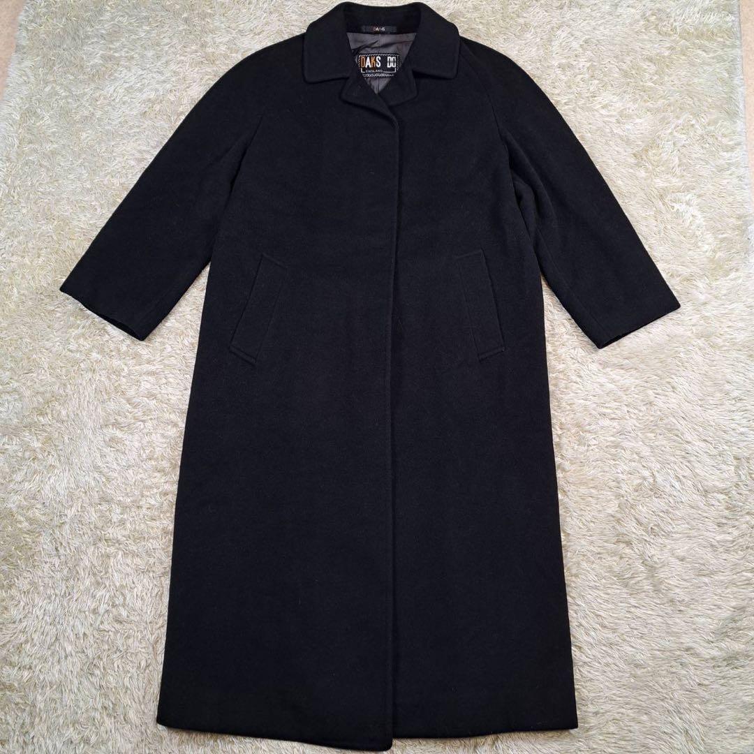 美品　DAKS カシミヤ混　ロングコート　マキシ丈　ブラック　ステンカラー カシミヤ混 フォーマルコート ブラックフォーマル コート ブラック