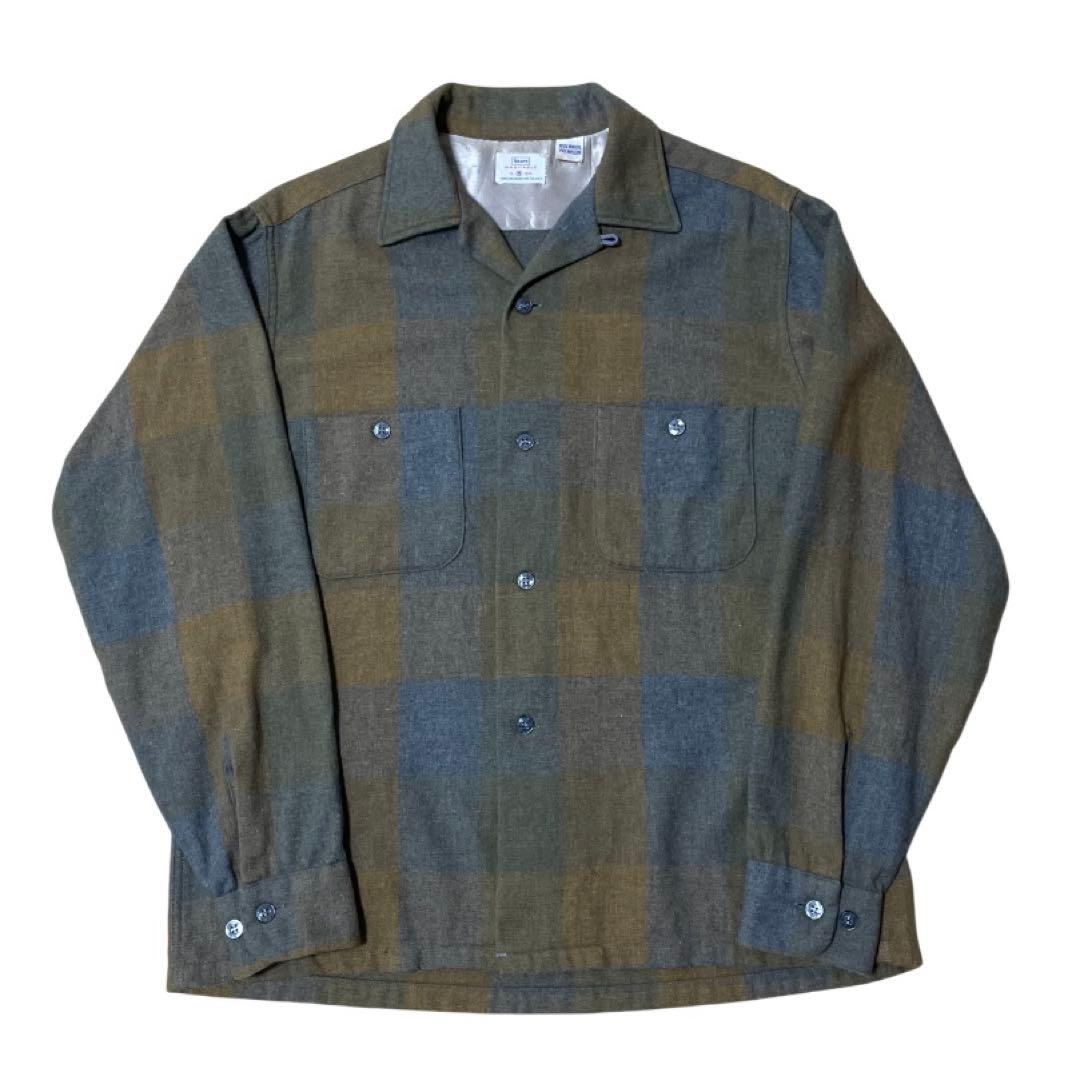 ヴィンテージ60's Sears ウール オープンカラーシャツ オンブレ M SEARS / シアーズ 60s オンブレチェック ウール混 オープンカラー 長袖
