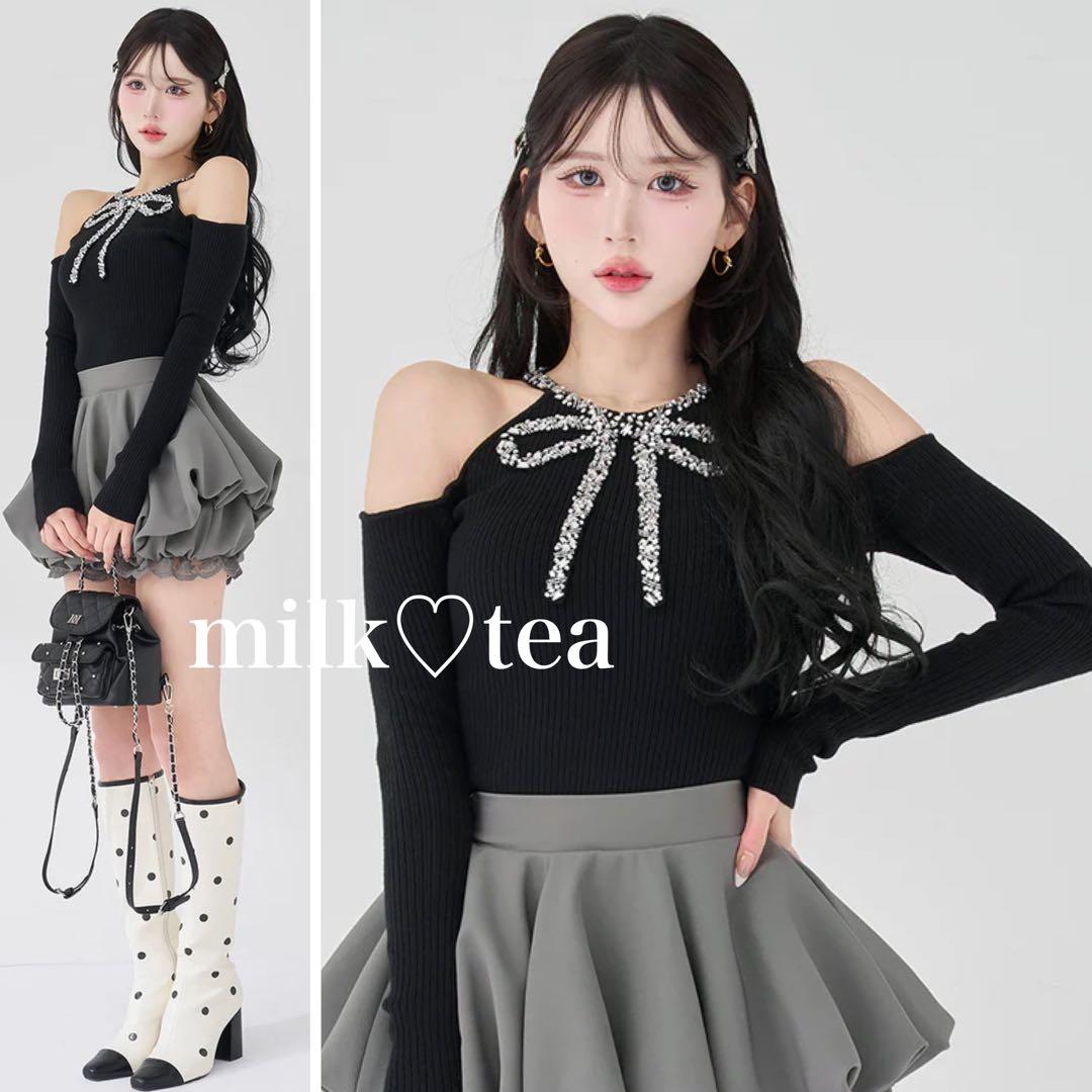 新品タグ付き ダーリッチ リボンビジューアメスリニットトップス ブラック フリー リボンビジューアメスリニットトップス – Darich (ダーリッチ)