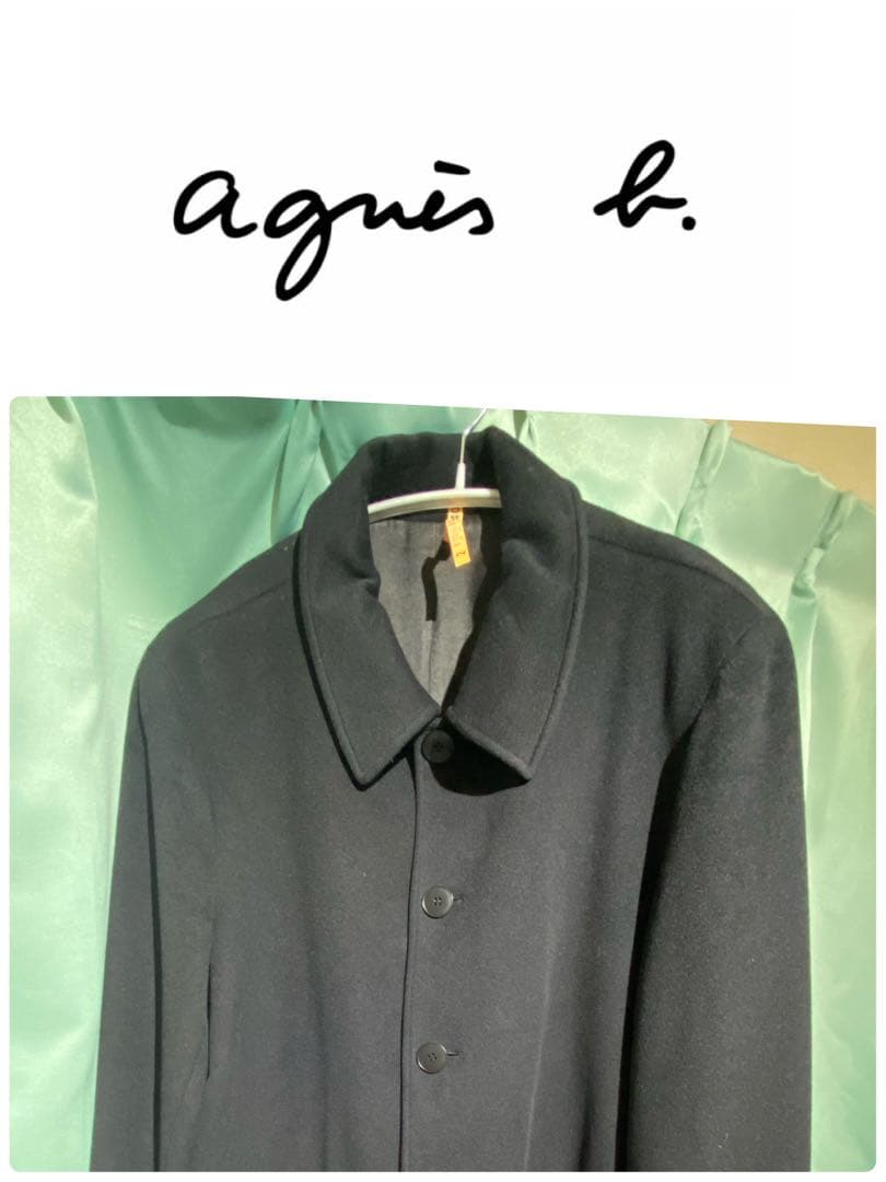 クリーニング済★フランス製⭐︎アニエスベー ウールコート ブラック　2 希少 アニエスベー agnes b. *ウール混ダブルボタンロングコート*36ネイビー