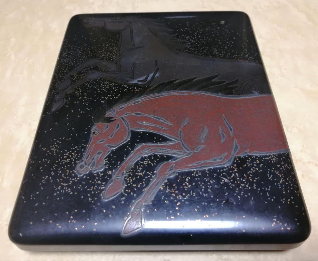 山崎覚太郎（北堂）作　蒔絵硯箱　書道具　硯