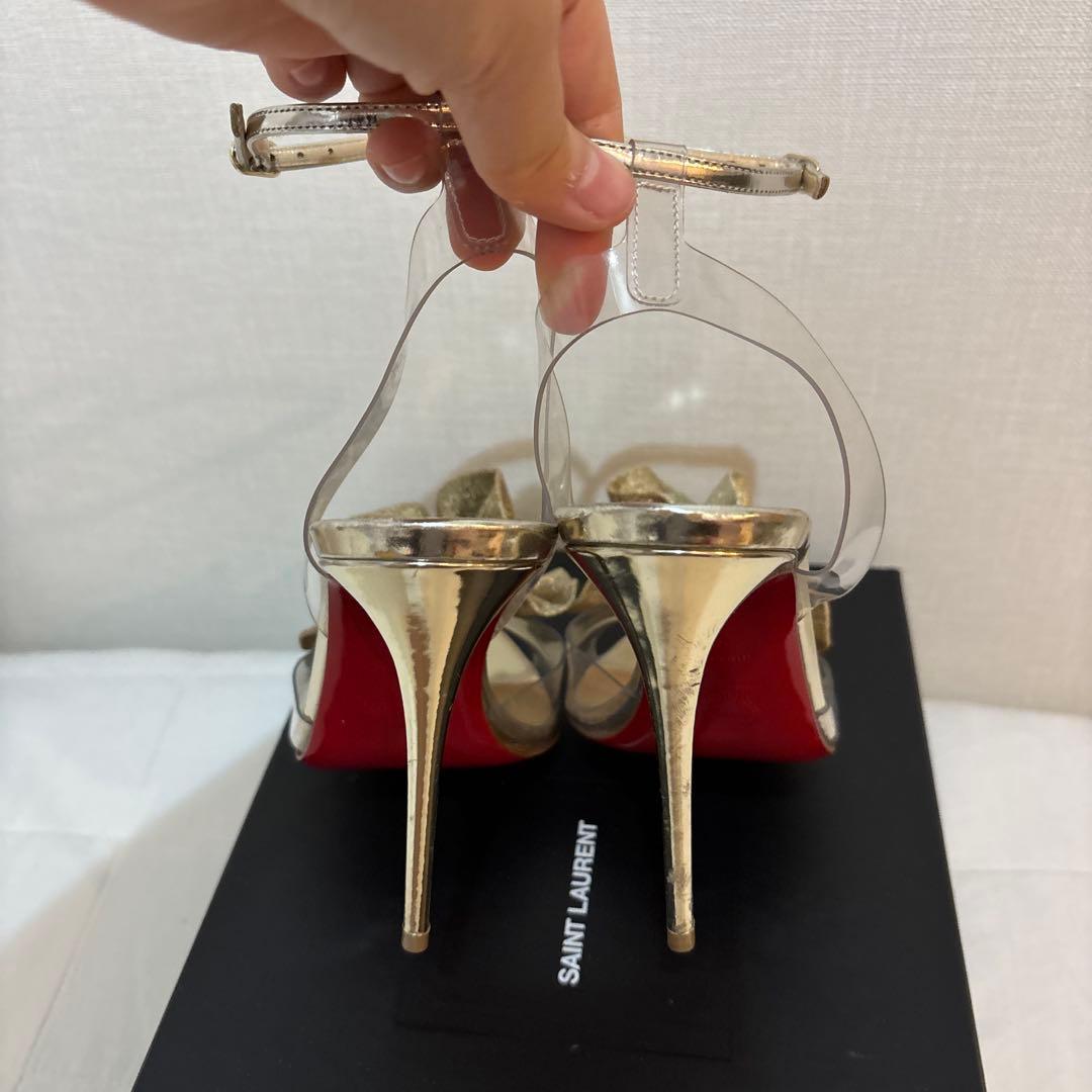 クリスチャンルブタン Paris ゴールド フリル ハイヒールサンダル