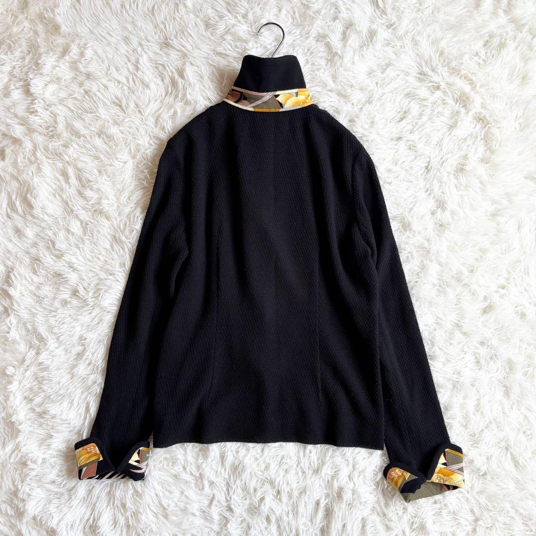 レオナール テーラードジャケット 花柄 トリム 黒 42 大きいサイズ 金