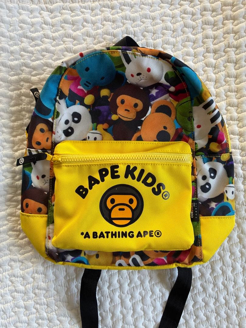 BAPE KIDS 総柄リュック　イエロー　エイプ 中古・古着通販】A BATHING APE (アベイシングエイプ) マルチカモ柄