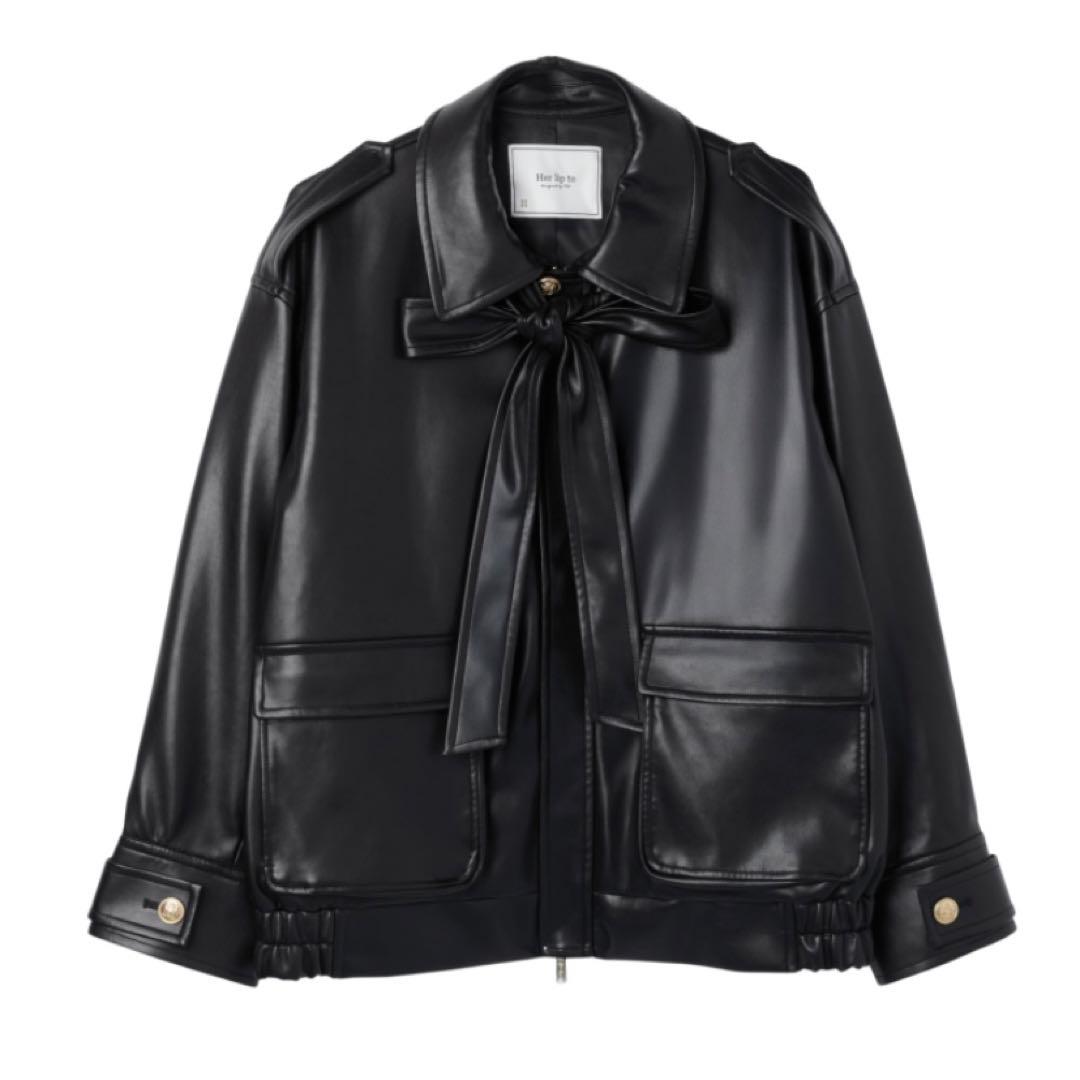 ジャケット・アウター Herlipto RibbonTie Faux Leather Jacket M Ribbon-Tie Faux Leather Jacket