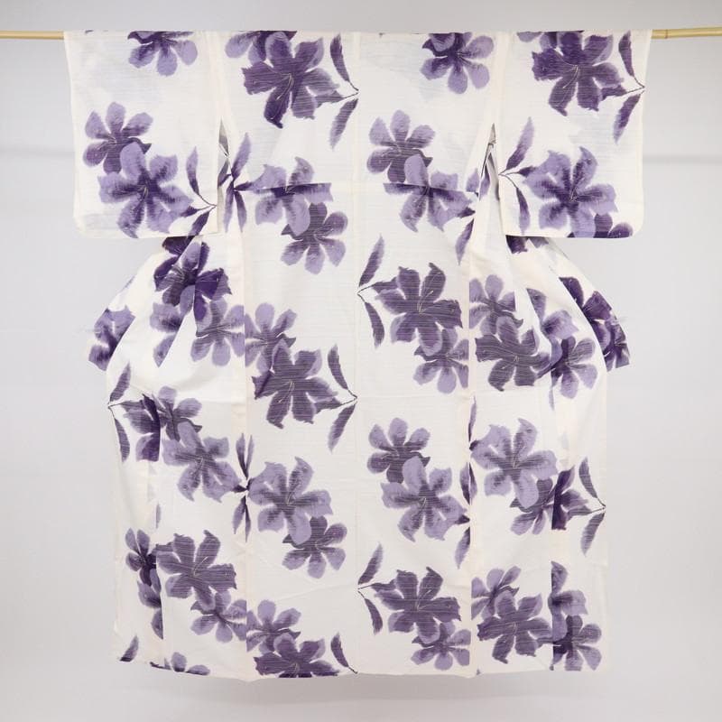 《夏着物『綿絽』小紋◆ツカモト市田『夢工房』紫の花■白■木綿◆US7-14》