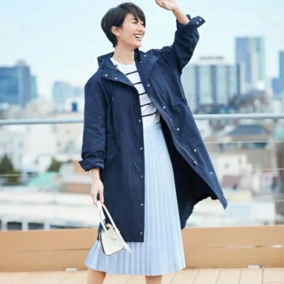 【美品】23区 46 コート ライトタッサーモッズコート ゆったり 体型カバー 23区 ライトタッサーモッズコート 紺 ネイビー ゆったり オーバー