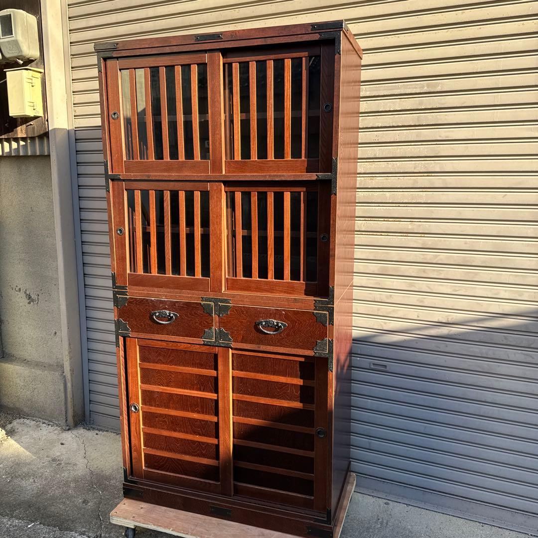 大川家具 ノダ工芸 けやき民芸 器棚 食器棚 高さ約180cm 楽天市場】3/4〜 ☆10%OFF☆ 食器棚 完成品 大川家具 レンジ台 ゴミ箱