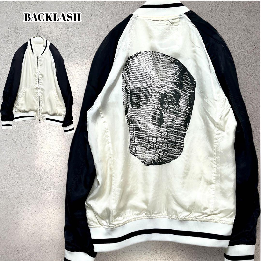 バックラッシュ 名作！　スカルｘロゴのリバーシブルスカジャン　Ｌサイズ　希少 VANSON（バンソン） 72h限定P最大19倍!3/1pm23:59迄 当店別注!バンソン