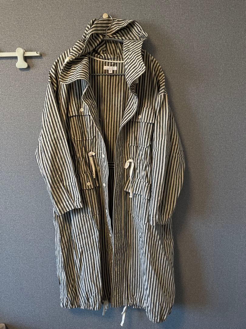 エンジニアードガーメンツ　ストライプ柄 フード付きモッズコート サイズ1 エンジニアードガーメンツ ストライプ柄 フード付きモッズコート