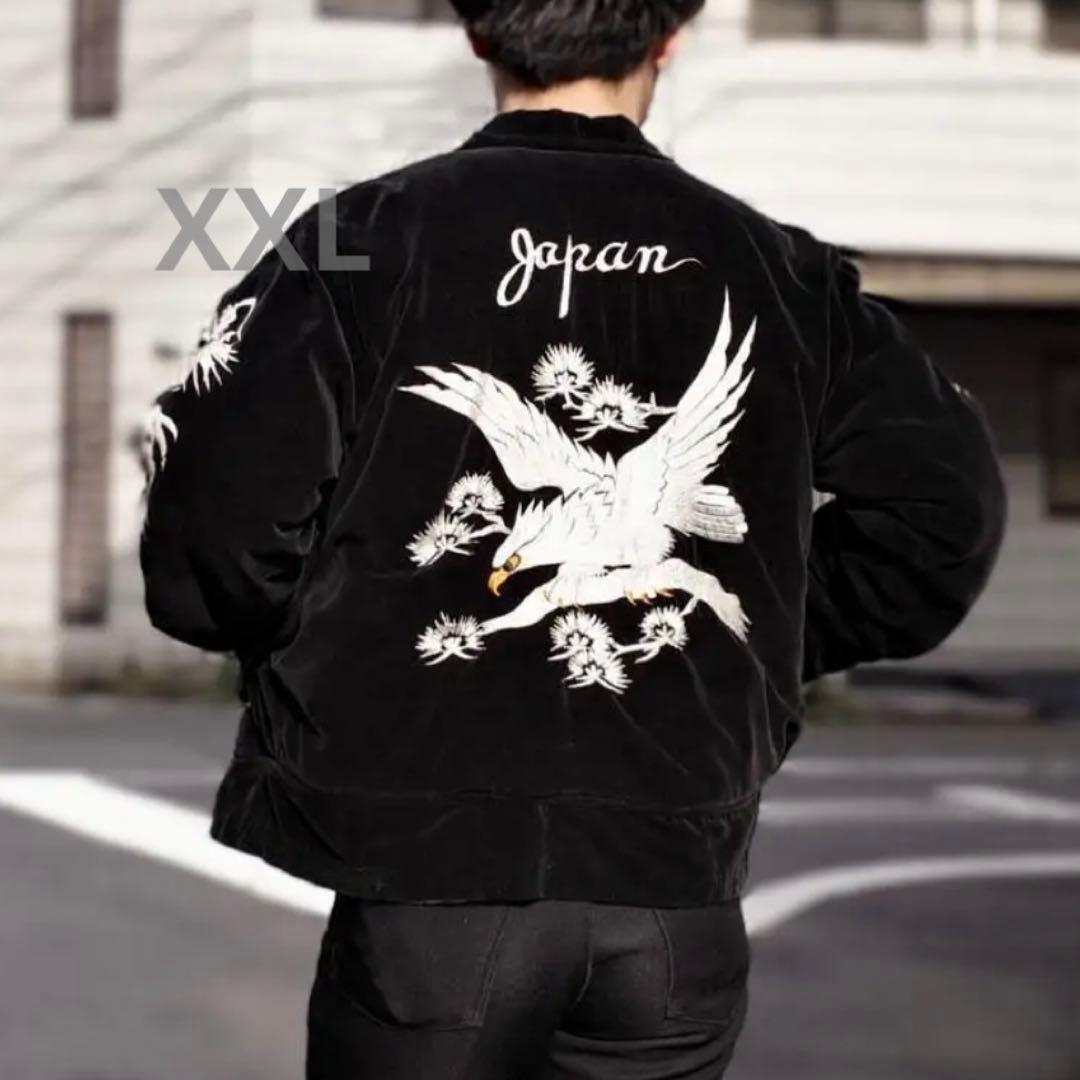 スカブルゾン】刺繍ドラゴンと鷲のベルベットジャンパー 黒2XL - メルカリ