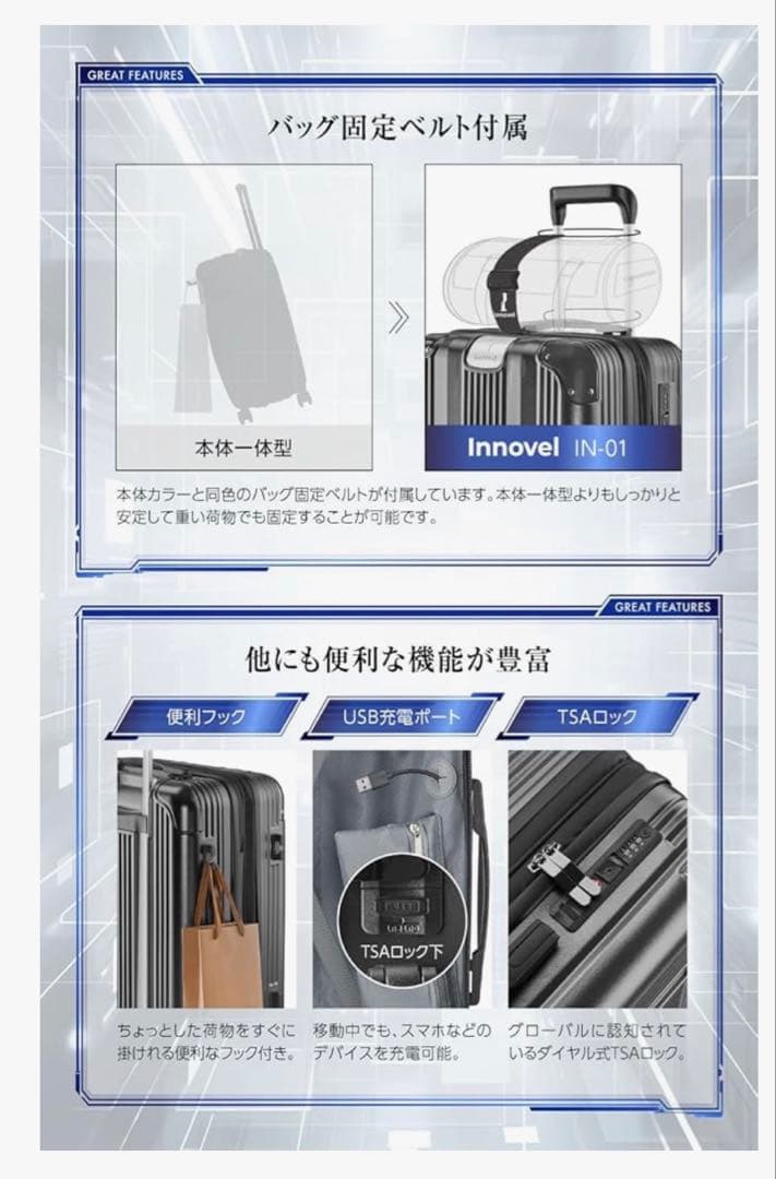 新品】スーツケース Lサイズ 止水ファスナー 拡張機能付き 日本企業