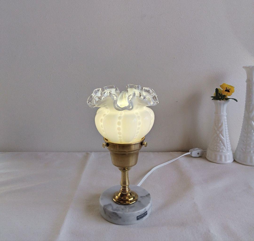 フェントン☆シルバークレスト ラッフルシェードランプ オールドフェントンFenton ピンクコインドット/ オパールセント ランプ