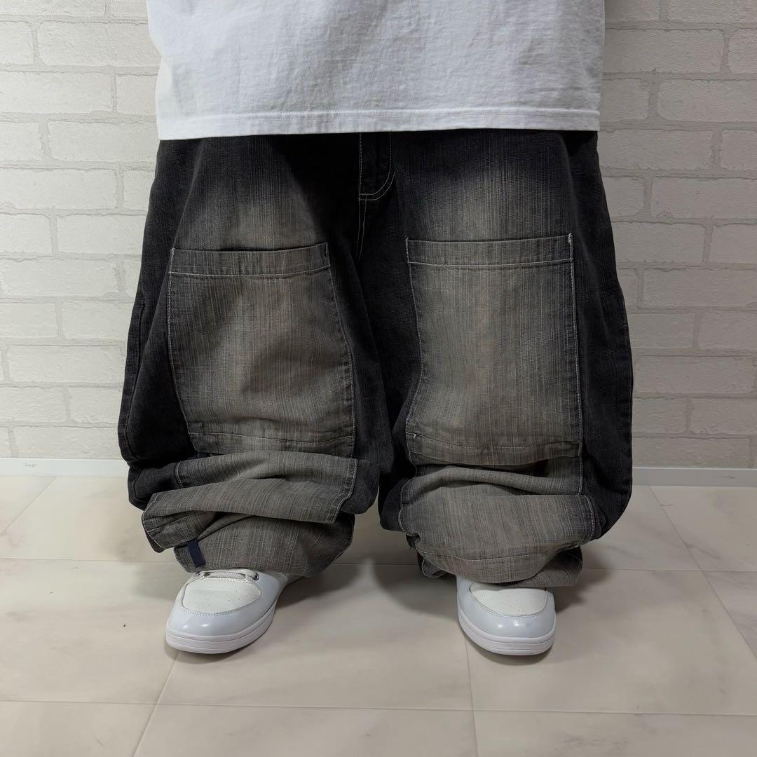 PWT 多ポケット 超極太 オーバーサイズ ブラックデニム バギーパンツ B系 PWT 多ポケット 超極太 オーバーサイズ ブラックデニム バギーパンツ B