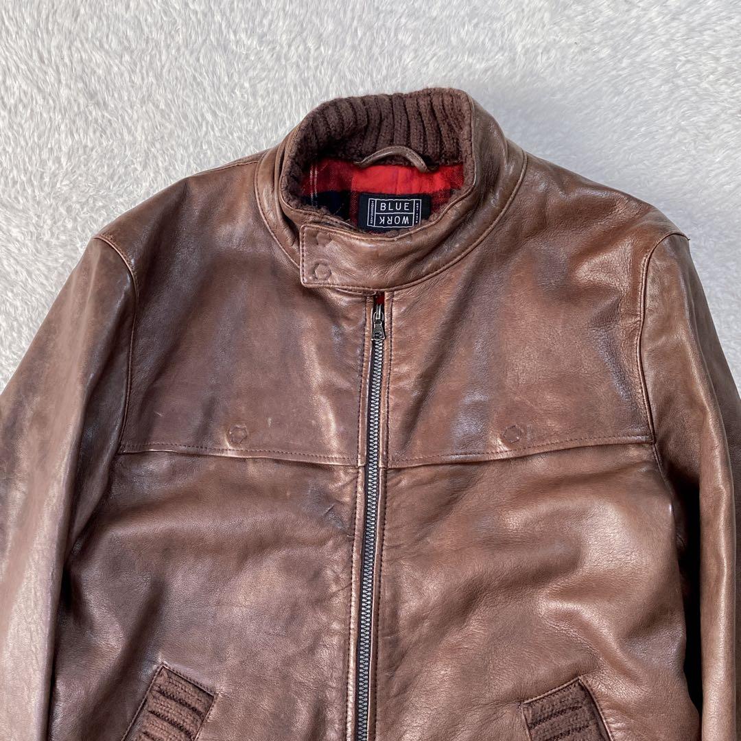 買うファッション - BLUE WORK ラム 裏地チェック 立襟 riri シングル